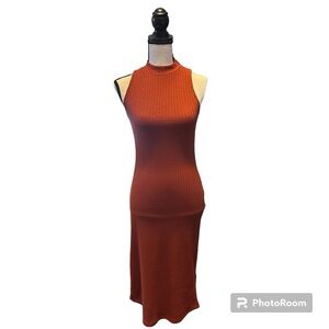 Abercrombie & Fitch Sleeveless Striped Ribbed Mock Neck Pencil Midi Dress Small